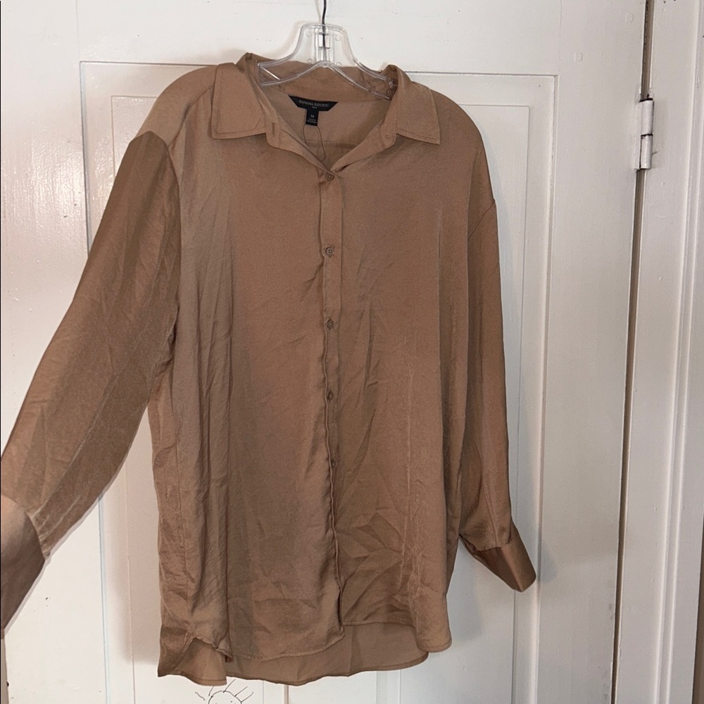 Banana‎ Republic Women’s Long Sleeve Silky Blouse Brown Afternoon Latte